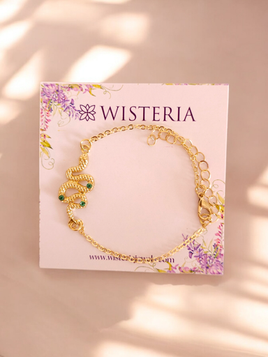 [BR-373-254-Gol] Emerald Serpent Bracelet with Snake Pendant