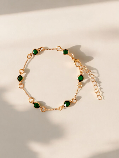 [BR-379-260-Gol] Golden Elegance Bracelet with Delicate Green Stone