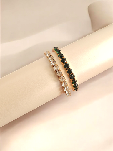 [BR-389-270-Gol] Sparkling Emerald & Rhinestone Expandable Bracelet Duo