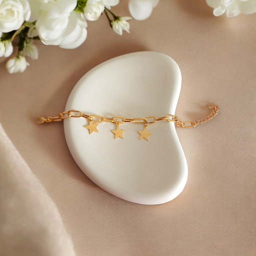 [BR-374-255-Gol] Celestial Charm Bracelet with Star Drop Accent