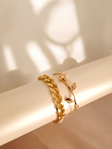 [BR-423-304-Gol] Rosy Reverie: Rose-Inspired Bracelet Duo 