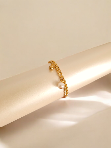 [BR-372-253-Gol] Radiant Luxe Bracelet with Pearl and Golden Bead Drops