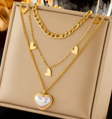 [NS-435-316-Gol] Heartfelt Elegance: Layered Heart Charm Necklace 
