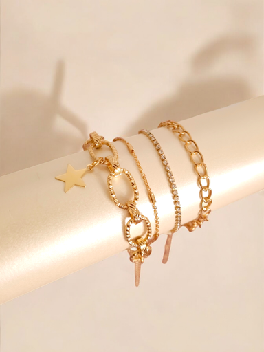 [BC-466-347-Gol] Radiant Rhinestone and Chain Bracelet Combo (Set of Four)