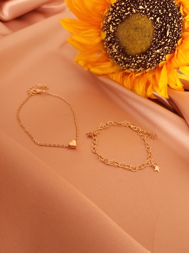 [BC-467-348-Gol] Celestial Love Bracelet Combo: Heart and Star Charms